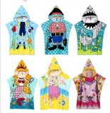 little mermaid  shark Hooded Towel Poncho for Kids Bath Pool Beach Swim Boys Girls Cover-up Cape, Cartoon