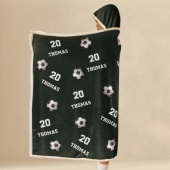 Personalized Soccer Wearable Hooded Blanket Custom Name And Number